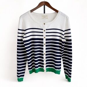 Debbie Morgan Striped Cardigan Sweater | Preppy Nautical Knit | Green Trim